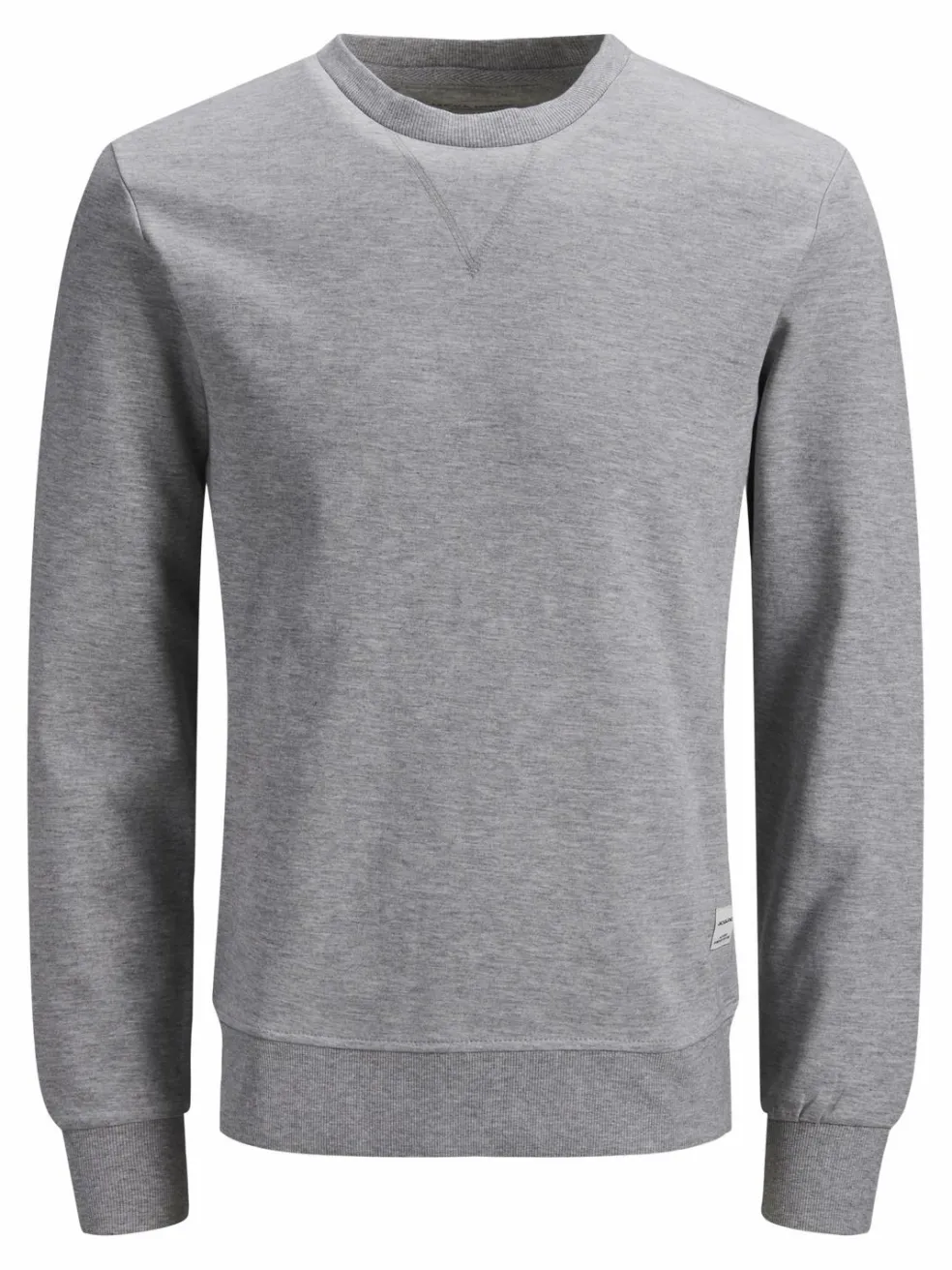 JACK & JONES Basic sweat crew neck regular fit, heren sweatshirt katoenmengsel met O-hals, lichtgrijs melange