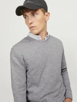 JACK & JONES Basic sweat crew neck regular fit, heren sweatshirt katoenmengsel met O-hals, lichtgrijs melange