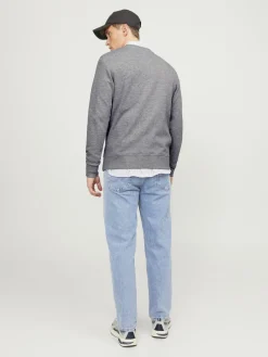 JACK & JONES Basic sweat crew neck regular fit, heren sweatshirt katoenmengsel met O-hals, lichtgrijs melange