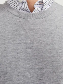 JACK & JONES Basic sweat crew neck regular fit, heren sweatshirt katoenmengsel met O-hals, lichtgrijs melange