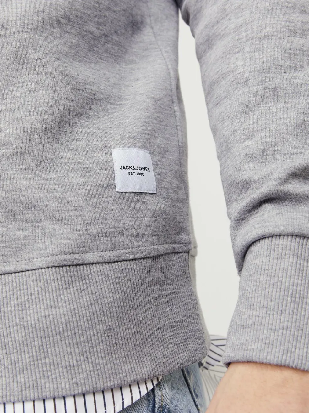 JACK & JONES Basic sweat crew neck regular fit, heren sweatshirt katoenmengsel met O-hals, lichtgrijs melange