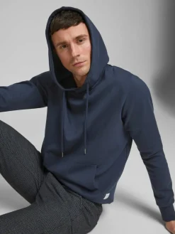 JACK & JONES Basic sweat hood regular fit, heren hoodie katoenmengsel met capuchon, blauw