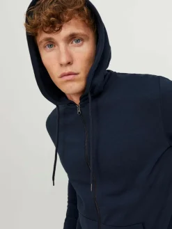 JACK & JONES Basic sweat zip hood slim fit, heren sweatvest katoenmengsel met capuchon, blauw