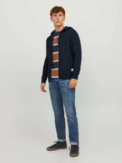 JACK & JONES Basic sweat zip hood slim fit, heren sweatvest katoenmengsel met capuchon, blauw