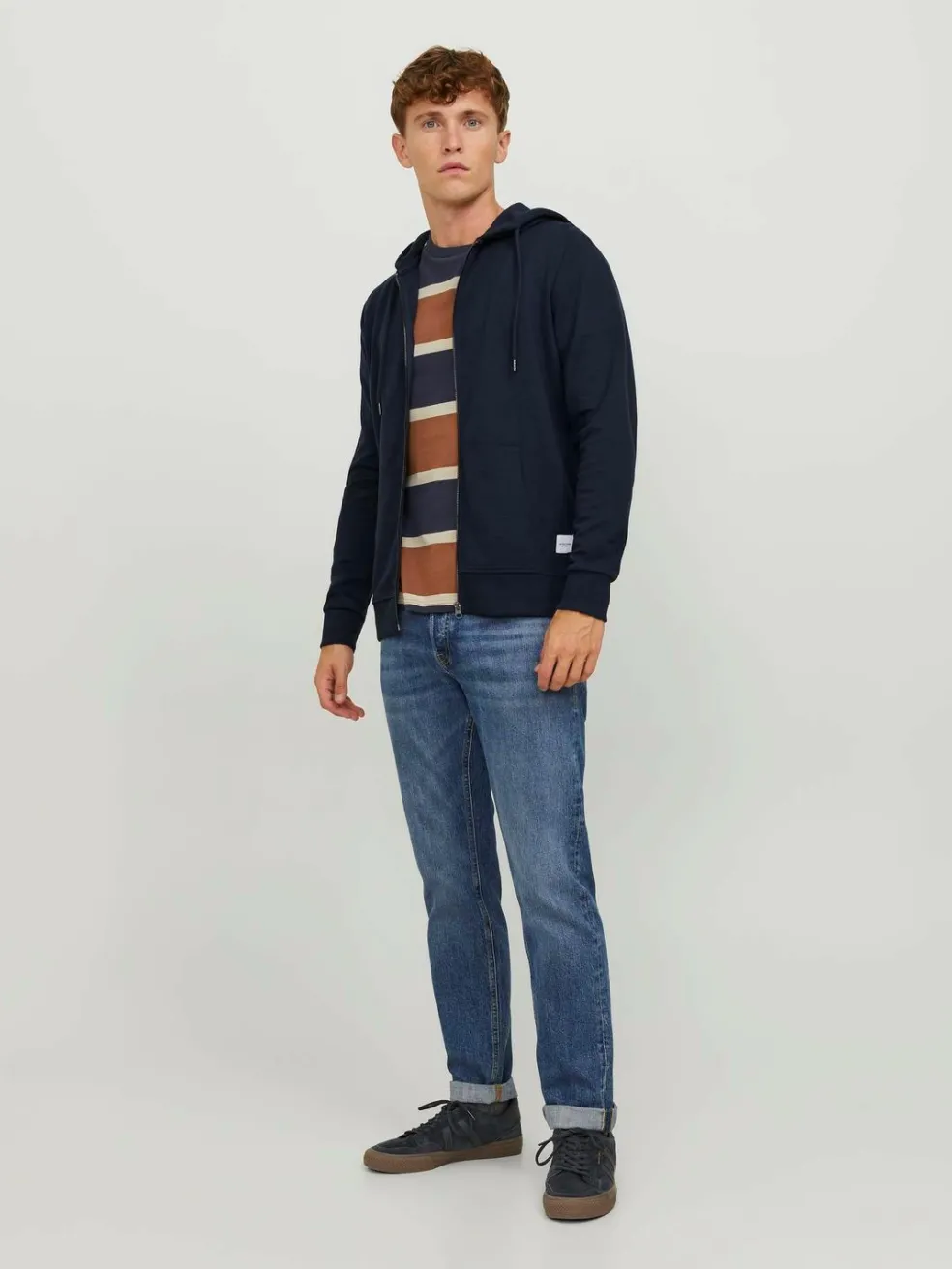 JACK & JONES Basic sweat zip hood slim fit, heren sweatvest katoenmengsel met capuchon, blauw