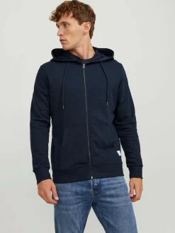 JACK & JONES Basic sweat zip hood slim fit, heren sweatvest katoenmengsel met capuchon, blauw
