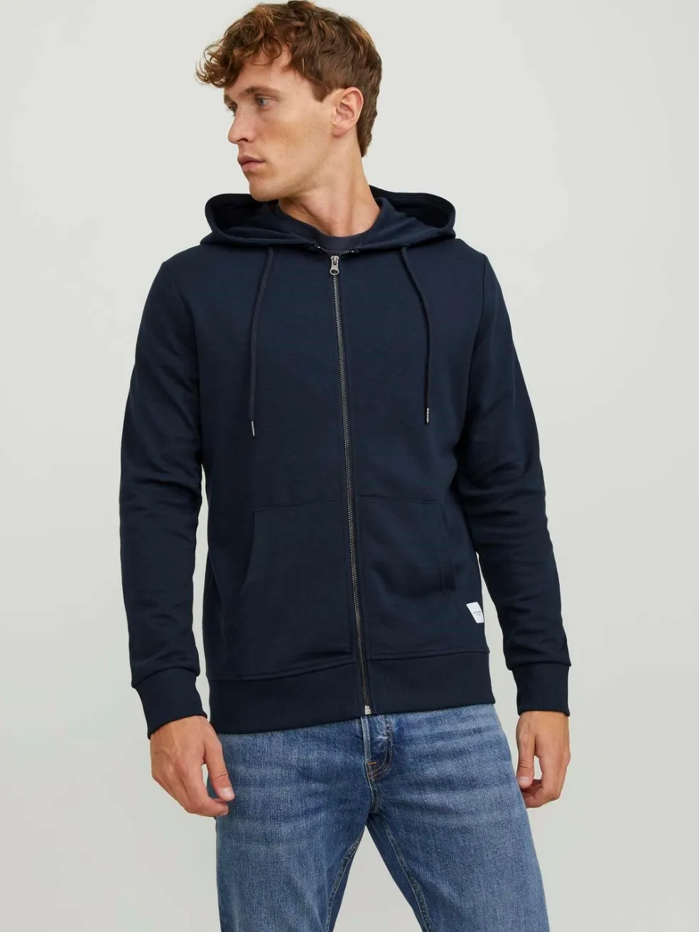 JACK & JONES Basic sweat zip hood slim fit, heren sweatvest katoenmengsel met capuchon, blauw
