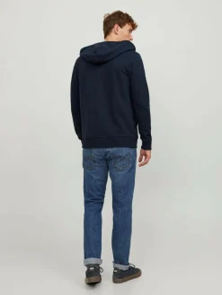 JACK & JONES Basic sweat zip hood slim fit, heren sweatvest katoenmengsel met capuchon, blauw