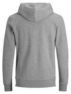 JACK & JONES Basic sweat zip hood slim fit, heren sweatvest katoenmengsel met capuchon, lichtgrijs melange