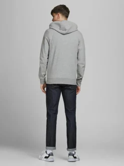 JACK & JONES Basic sweat zip hood slim fit, heren sweatvest katoenmengsel met capuchon, lichtgrijs melange