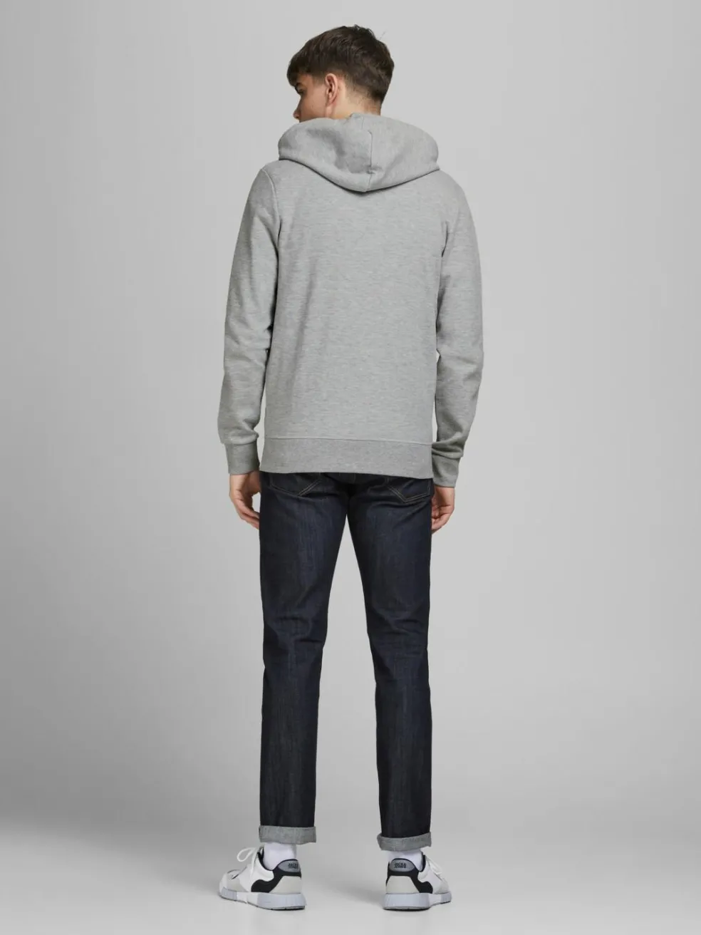 JACK & JONES Basic sweat zip hood slim fit, heren sweatvest katoenmengsel met capuchon, lichtgrijs melange