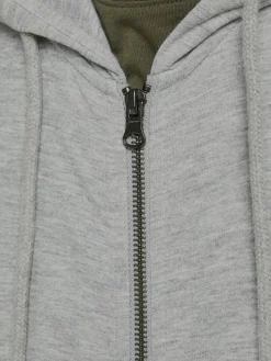 JACK & JONES Basic sweat zip hood slim fit, heren sweatvest katoenmengsel met capuchon, lichtgrijs melange