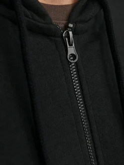 JACK & JONES Basic sweat zip hood slim fit, heren sweatvest katoenmengsel met capuchon, zwart