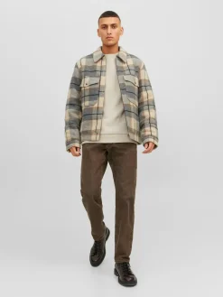 JACK & JONES Bradley sweat crew regular fit, heren sweatshirt katoenmengsel met O-hals, beige
