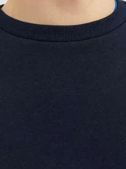JACK & JONES Bradley sweat crew regular fit, heren sweatshirt katoenmengsel met O-hals, blauw
