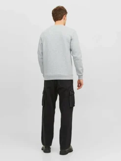 JACK & JONES Bradley sweat crew regular fit, heren sweatshirt katoenmengsel met O-hals, lichtgrijs melange