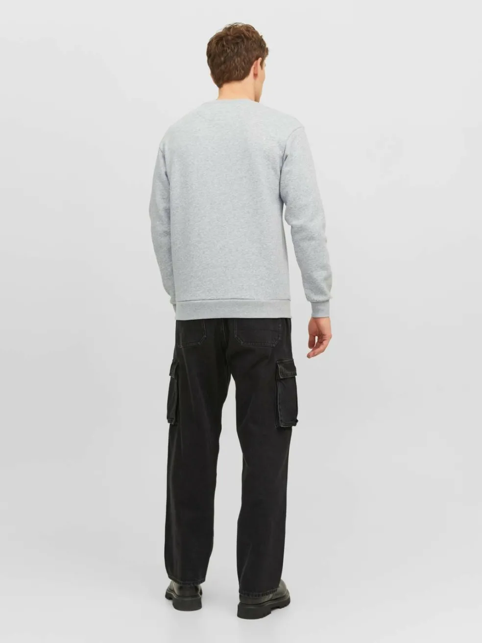 JACK & JONES Bradley sweat crew regular fit, heren sweatshirt katoenmengsel met O-hals, lichtgrijs melange