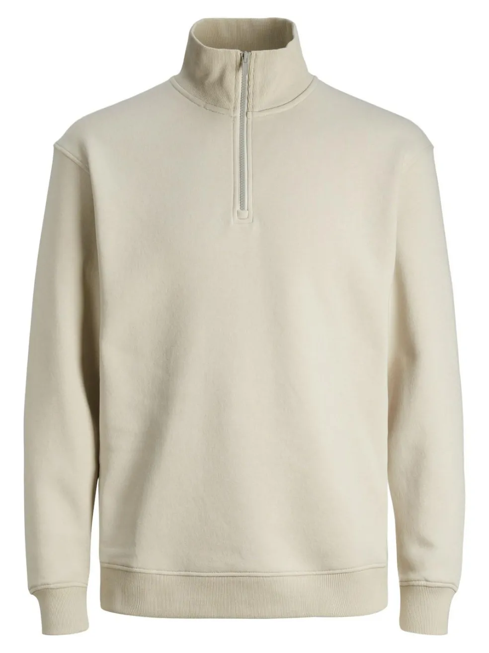 JACK & JONES Bradley sweat half zip regular fit, heren schipperstrui katoenmengsel met opstaande boord, beige