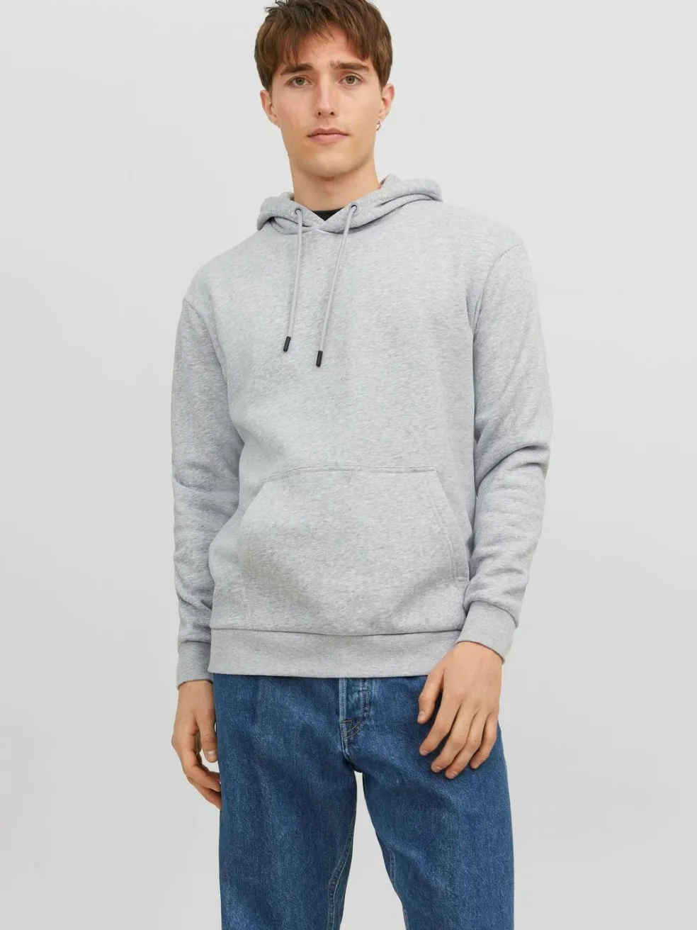 JACK & JONES Bradley sweat hood regular fit, heren hoodie katoenmengsel met capuchon, lichtgrijs melange