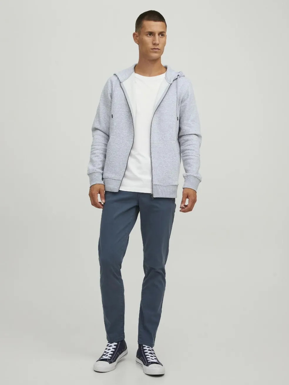 JACK & JONES Bradley sweat zip hood regular fit, heren sweatvest katoenmengsel met capuchon, lichtgrijs melange