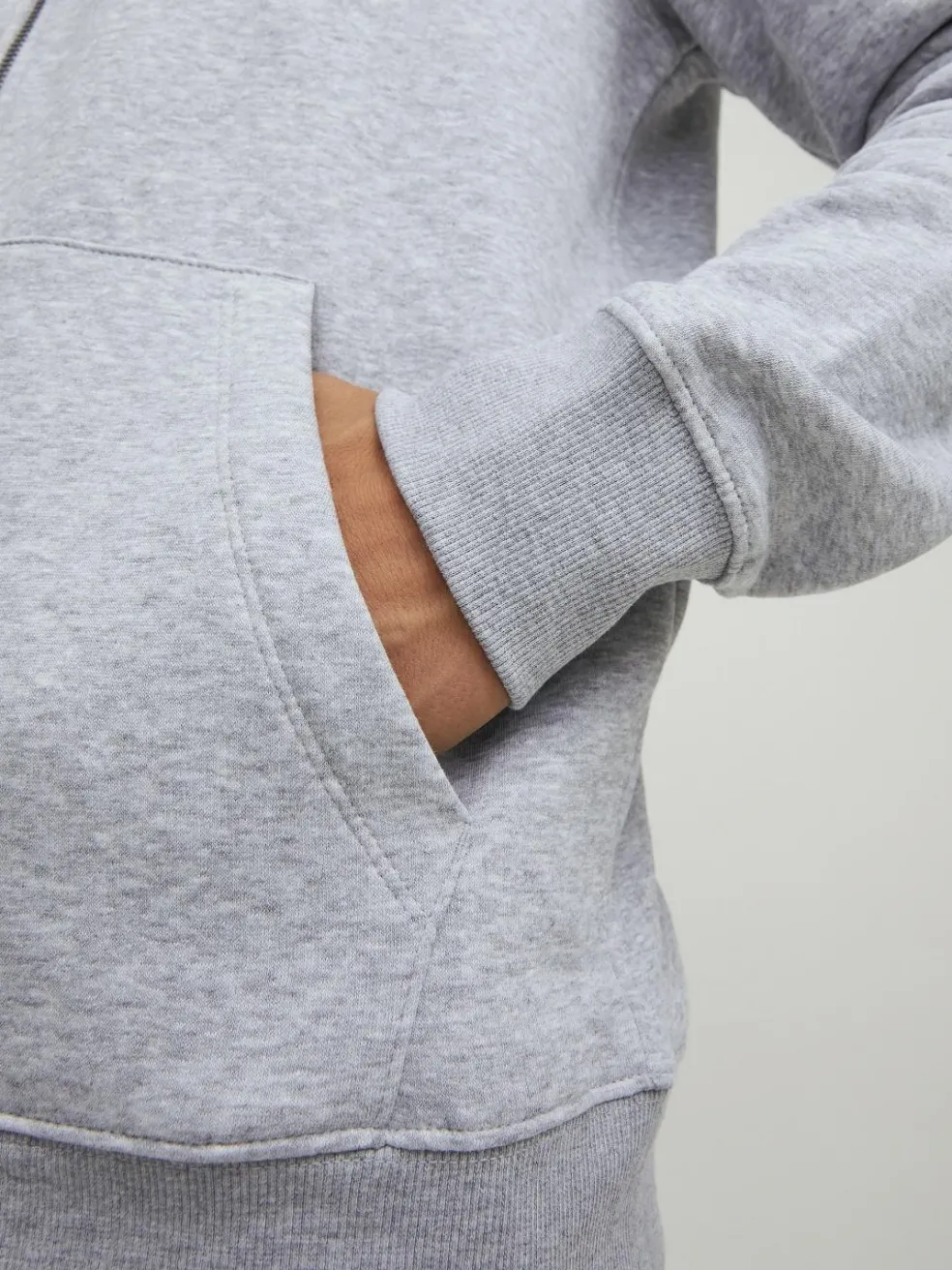 JACK & JONES Bradley sweat zip hood regular fit, heren sweatvest katoenmengsel met capuchon, lichtgrijs melange