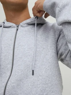 JACK & JONES Bradley sweat zip hood regular fit, heren sweatvest katoenmengsel met capuchon, lichtgrijs melange