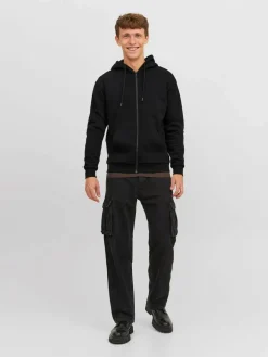 JACK & JONES Bradley sweat zip hood regular fit, heren sweatvest katoenmengsel met capuchon, zwart