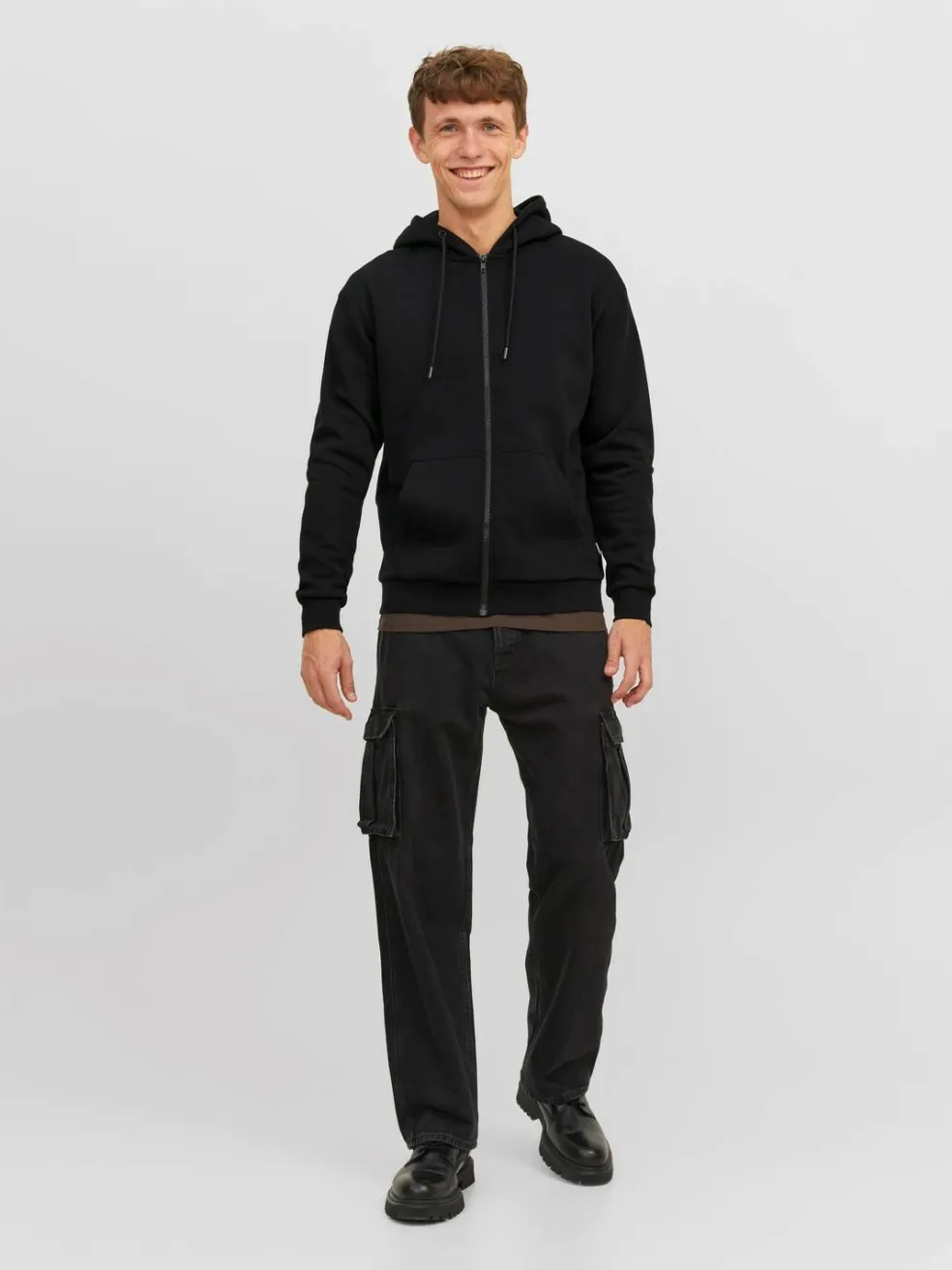 JACK & JONES Bradley sweat zip hood regular fit, heren sweatvest katoenmengsel met capuchon, zwart