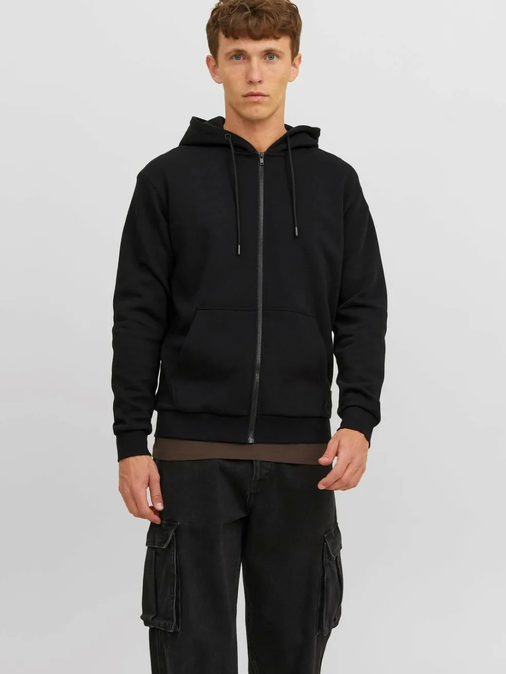 JACK & JONES Bradley sweat zip hood regular fit, heren sweatvest katoenmengsel met capuchon, zwart