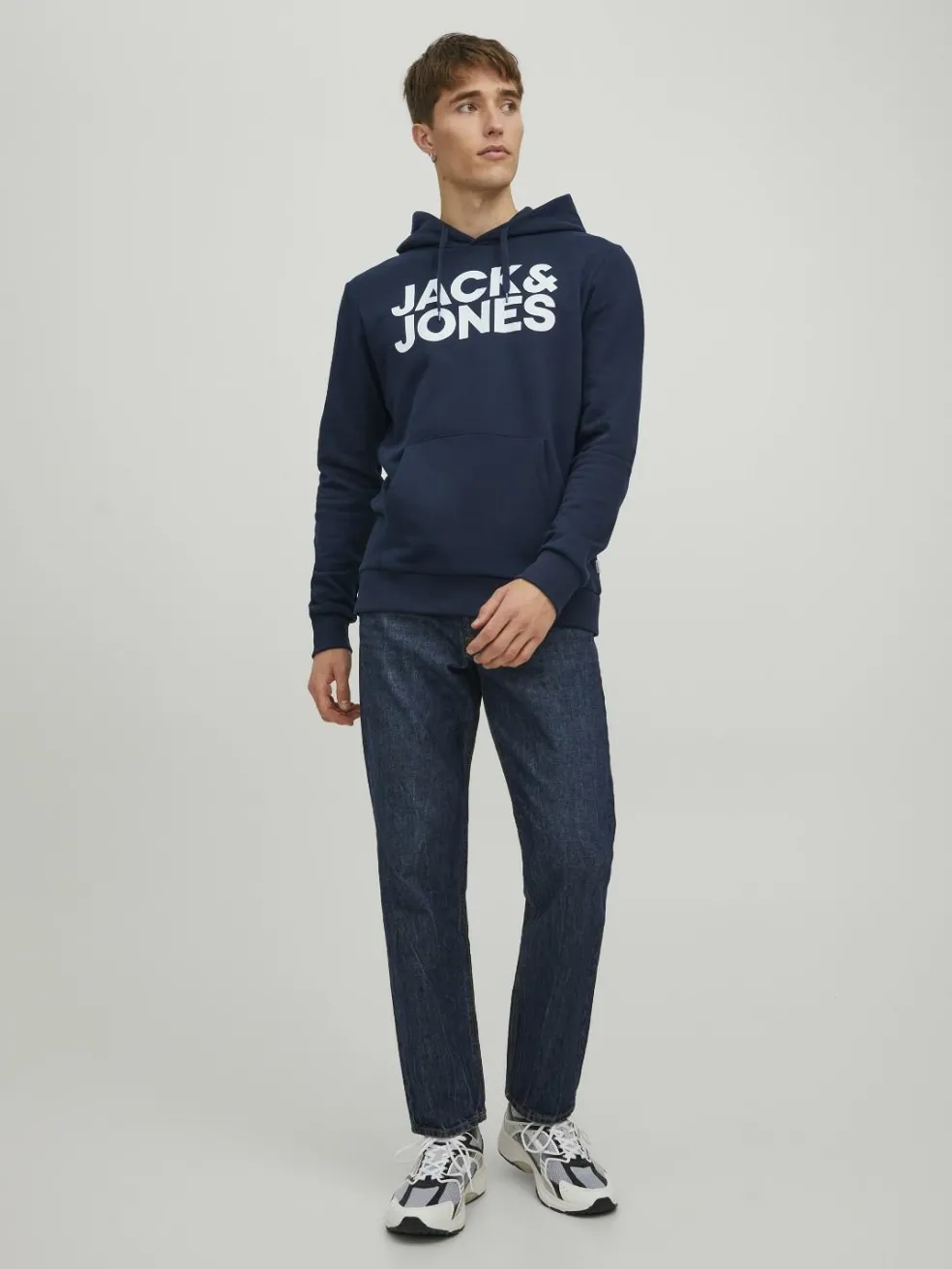 JACK & JONES Corp logo sweat hood regular fit, heren hoodie katoenmengsel met capuchon, blauw grote print