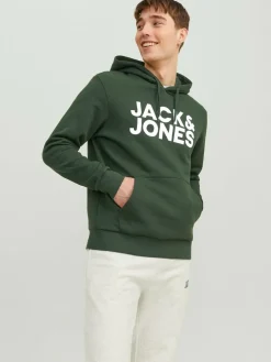 JACK & JONES Corp logo sweat hood regular fit, heren hoodie katoenmengsel met capuchon, groen grote print