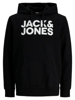 JACK & JONES Corp logo sweat hood regular fit, heren hoodie katoenmengsel met capuchon, zwart grote print