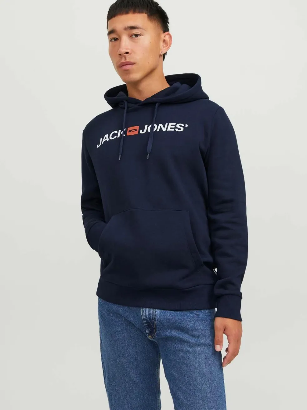 JACK & JONES Corp old logo sweat hood slim fit, heren hoodie katoenmengsel met capuchon, blauw