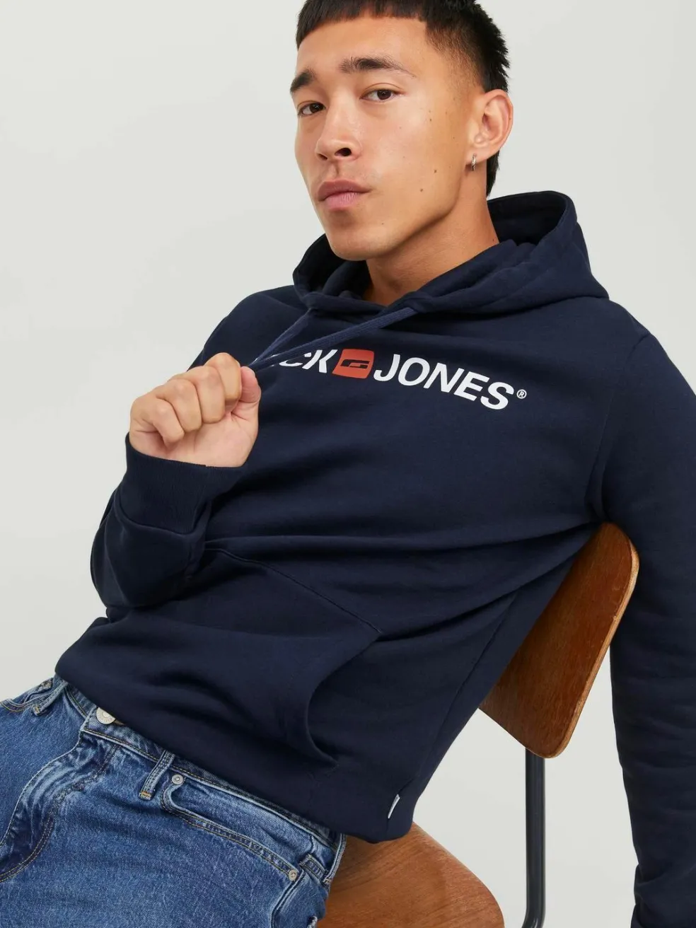 JACK & JONES Corp old logo sweat hood slim fit, heren hoodie katoenmengsel met capuchon, blauw