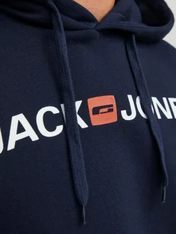 JACK & JONES Corp old logo sweat hood slim fit, heren hoodie katoenmengsel met capuchon, blauw