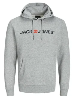 JACK & JONES Corp old logo sweat hood slim fit, heren hoodie katoenmengsel met capuchon, lichtgrijs melange - melange