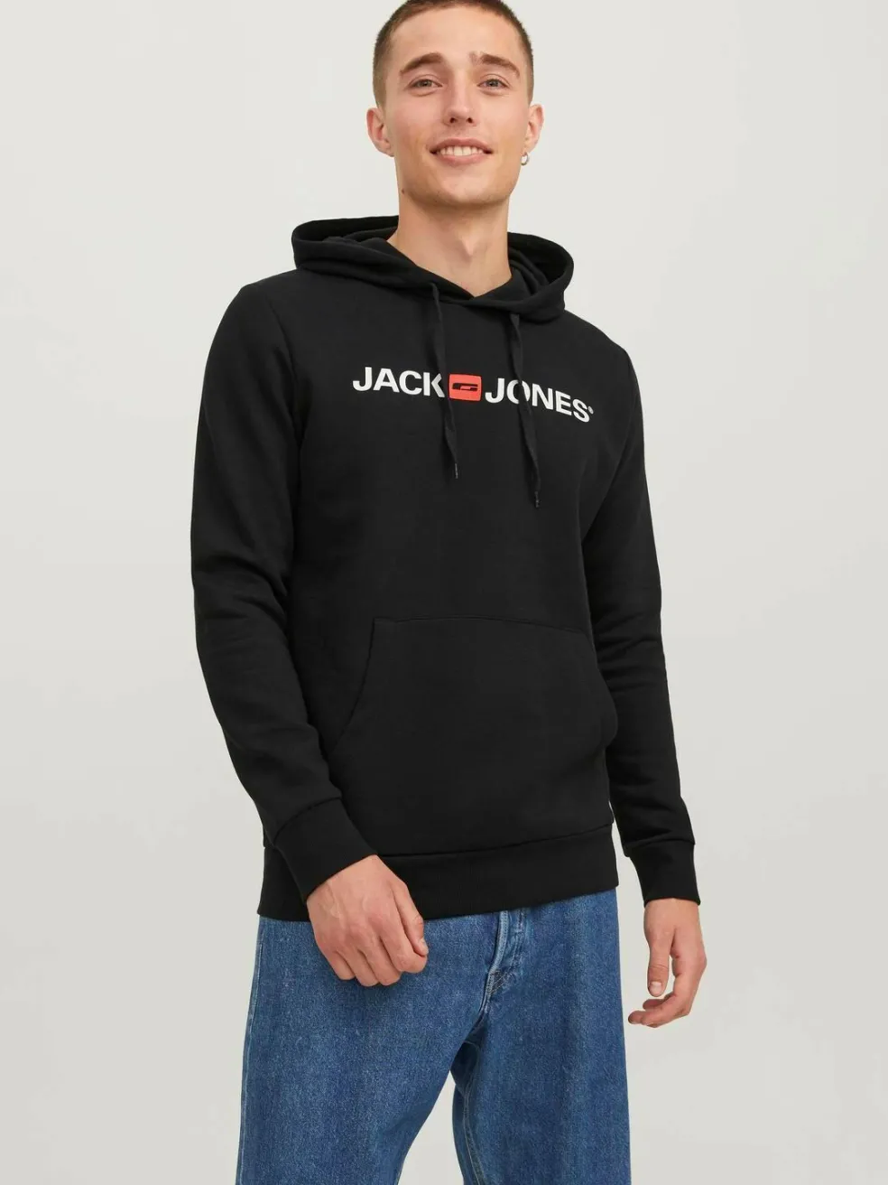 JACK & JONES Corp old logo sweat hood slim fit, heren hoodie katoenmengsel met capuchon, zwart
