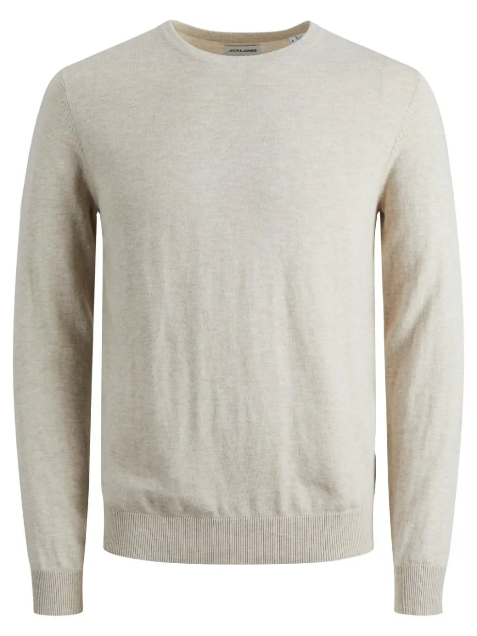 JACK & JONES Emil knit crew neck slim fit, heren pullover viscosemengsel met O-hals, beige melange