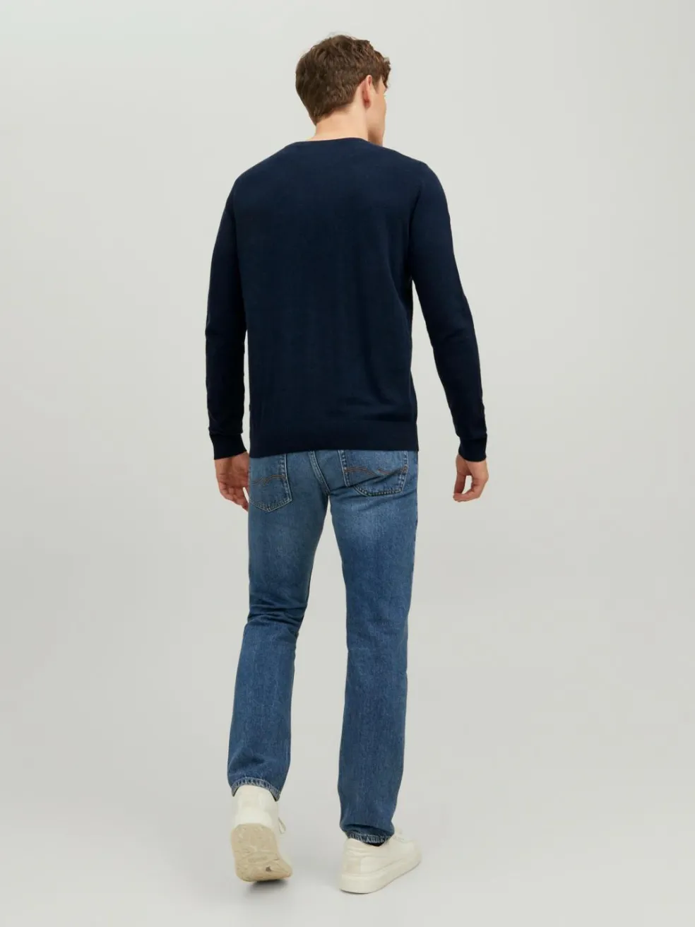JACK & JONES Emil knit crew neck slim fit, heren pullover viscosemengsel met O-hals, blauw