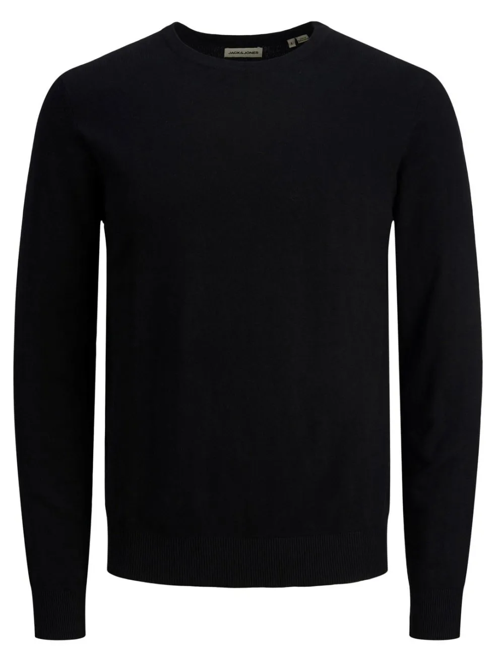 JACK & JONES Emil knit crew neck slim fit, heren pullover viscosemengsel met O-hals, zwart