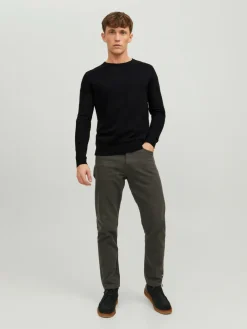 JACK & JONES Emil knit crew neck slim fit, heren pullover viscosemengsel met O-hals, zwart