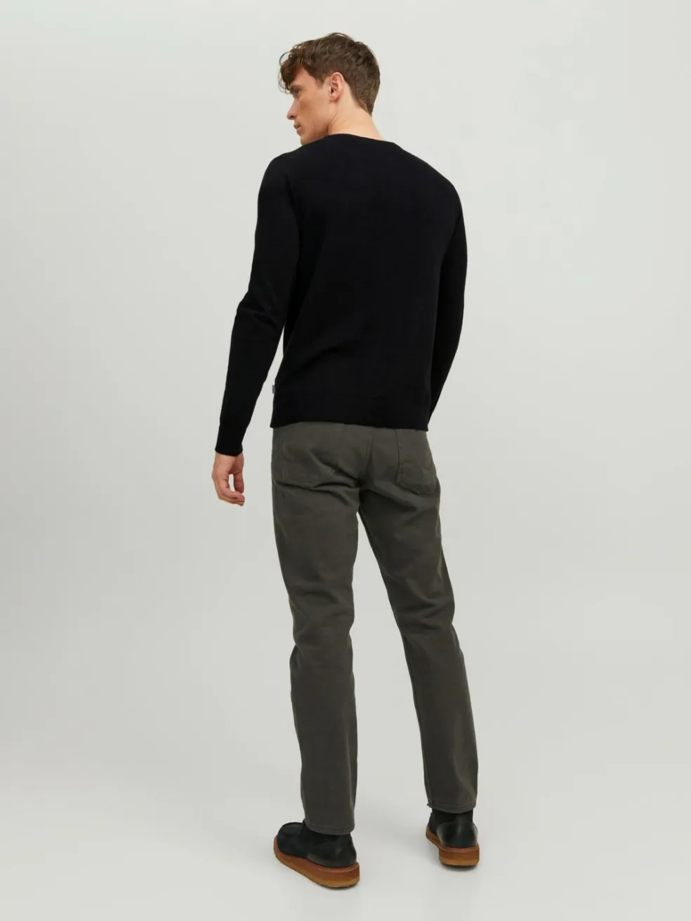 JACK & JONES Emil knit crew neck slim fit, heren pullover viscosemengsel met O-hals, zwart