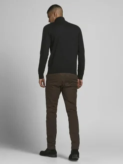JACK & JONES Emil knit half zip slim fit, heren schipperstrui viscosemengsel met opstaande boord, zwart