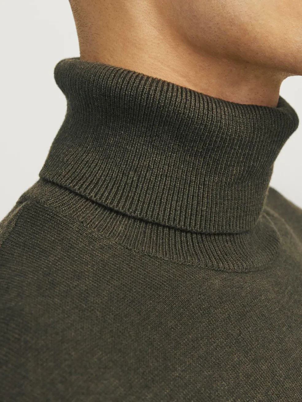 JACK & JONES Emil knit roll neck slim fit, heren pullover viscosemengsel met col, groen melange