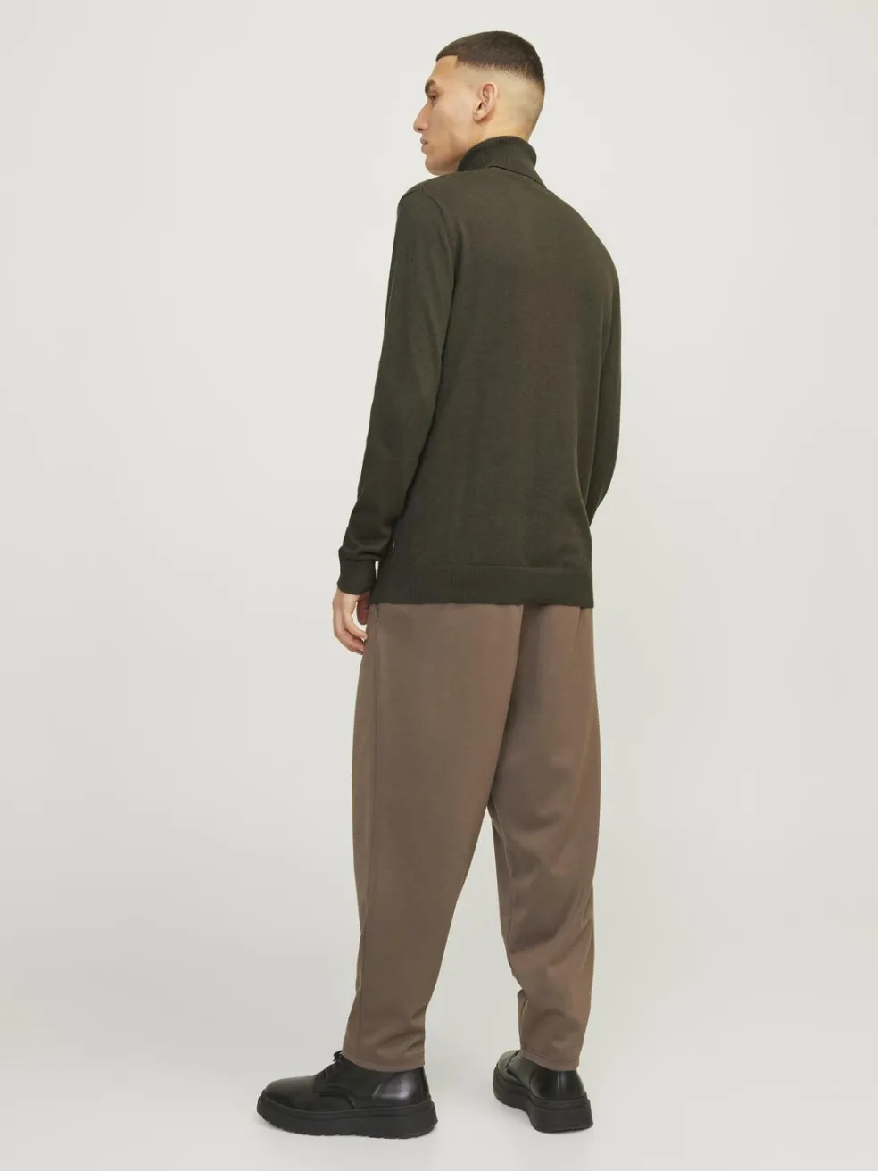 JACK & JONES Emil knit roll neck slim fit, heren pullover viscosemengsel met col, groen melange