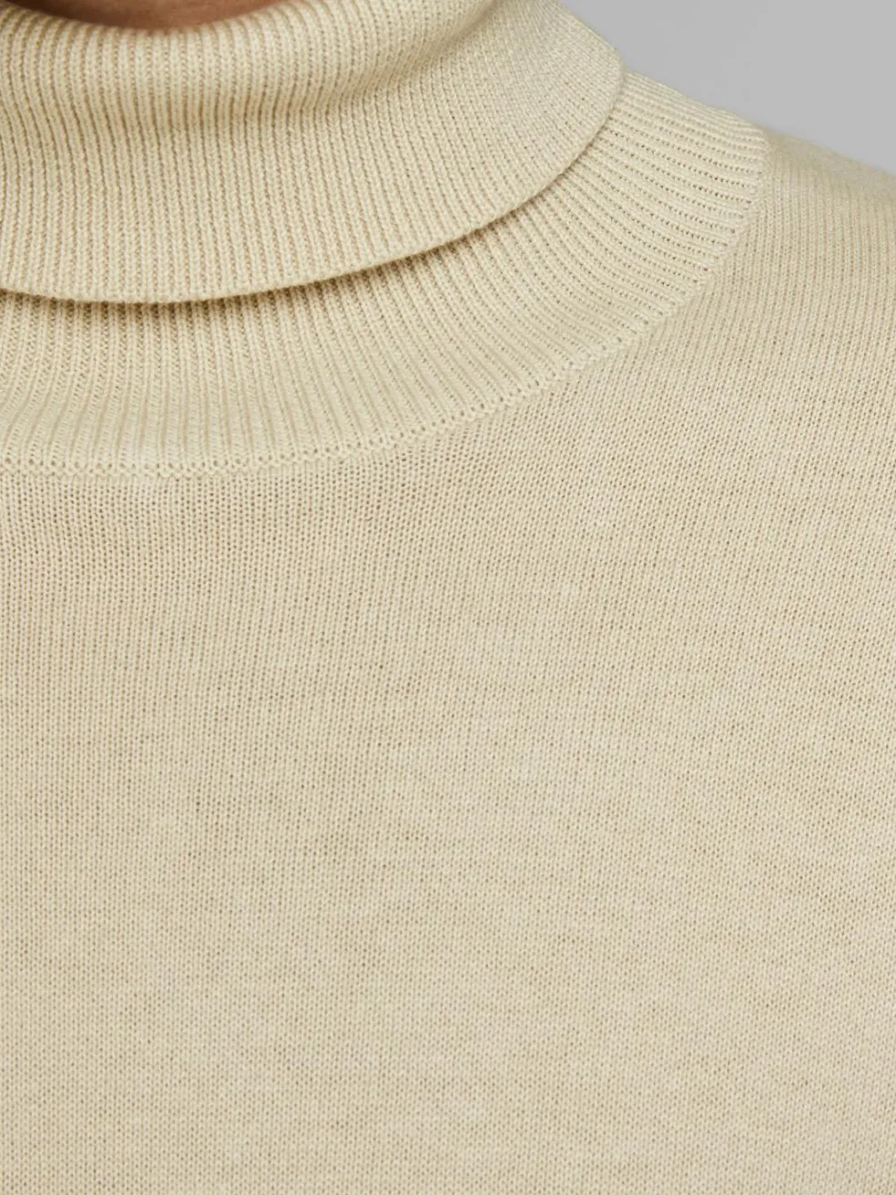 JACK & JONES Emil knit roll neck slim fit, heren pullover viscosemengsel met col, beige melange