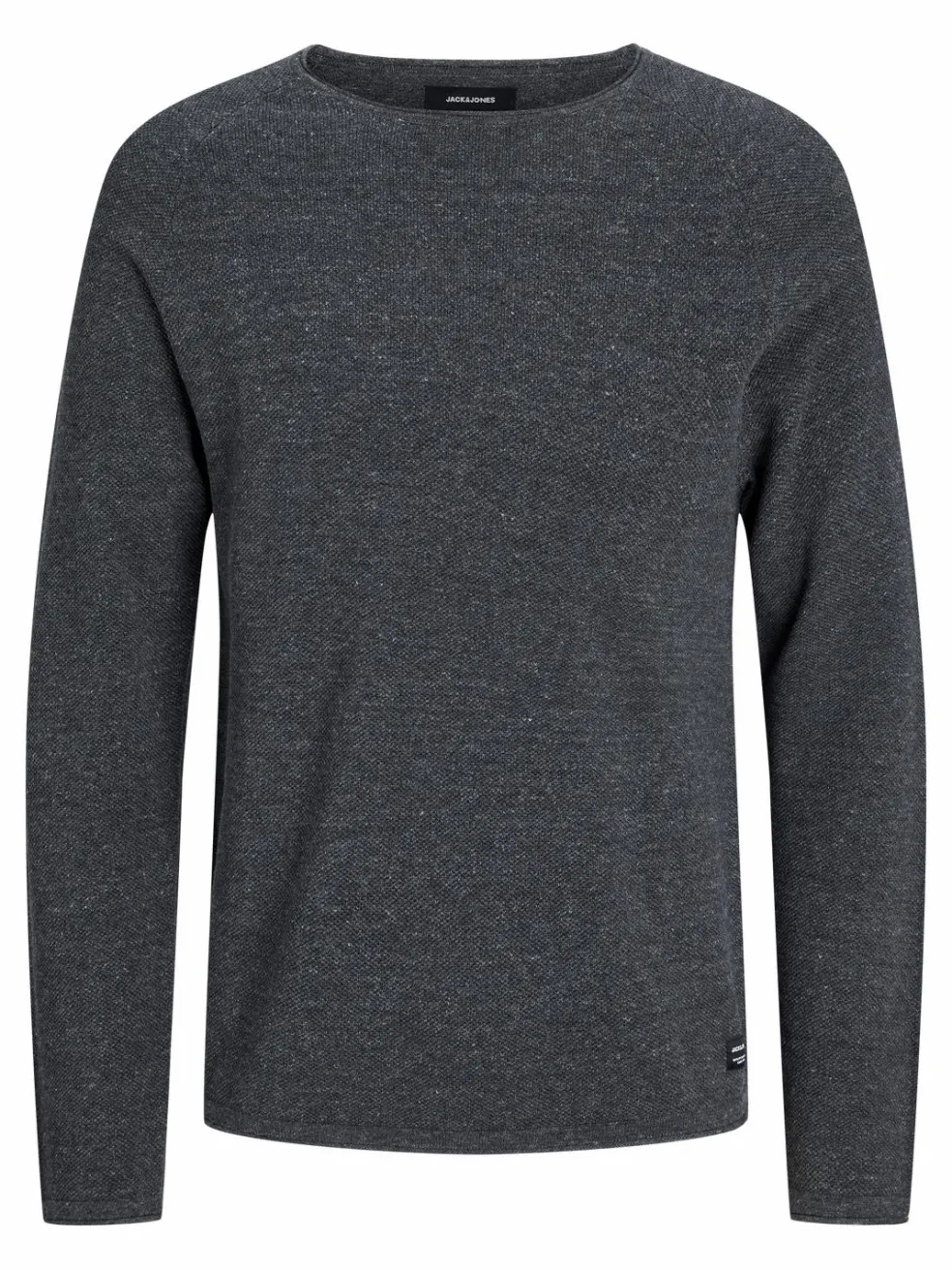 JACK & JONES Hill knit crew neck slim fit, heren pullover katoen met O-hals, donkergrijs melange