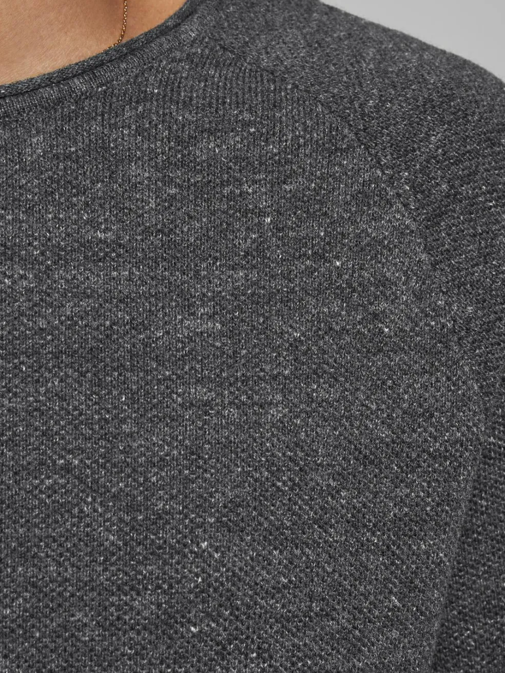 JACK & JONES Hill knit crew neck slim fit, heren pullover katoen met O-hals, donkergrijs melange
