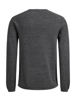 JACK & JONES Hill knit crew neck slim fit, heren pullover katoen met O-hals, donkergrijs melange