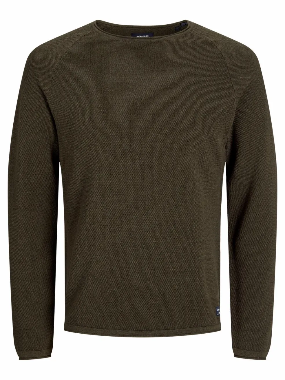JACK & JONES Hill knit crew neck slim fit, heren pullover katoen met O-hals, groen melange
